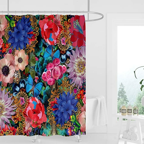 Fabric Shower Curtains Colorful Flower with Europe - Picture 2 of 4